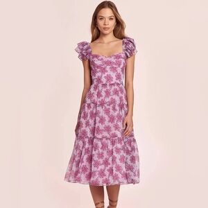 Amanda Uprichard Francia Midi Tiered Dress in Porsena Purple Floral